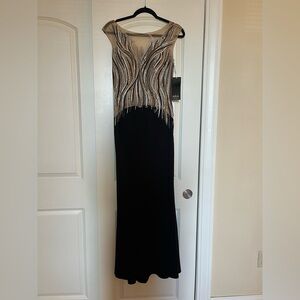 Aria Couture Elegant Black and Cream Evening Gown